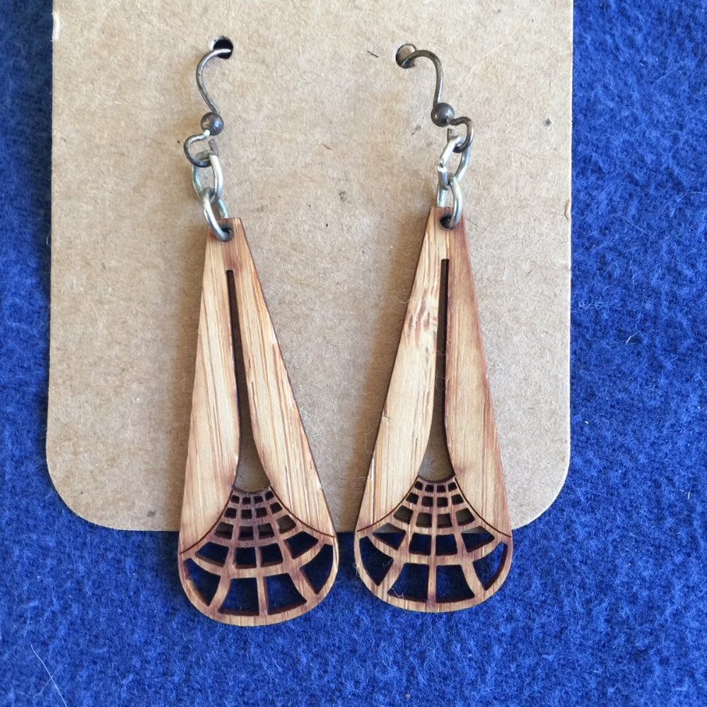 Wood laser-cut hook earrings